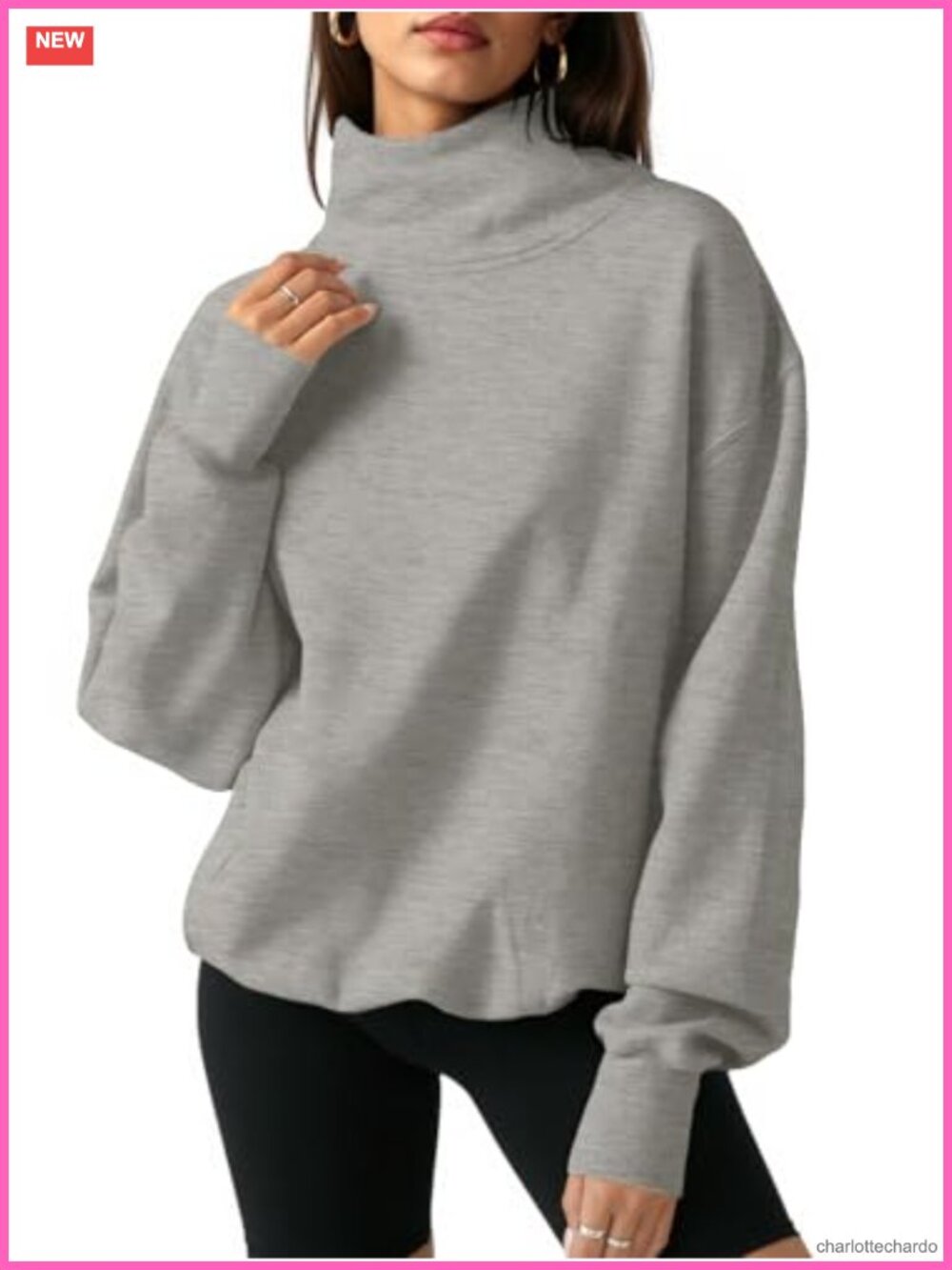Women's Oversized Turtleneck Sweatshirt Long Sleeve Pullover Casual Cotton
